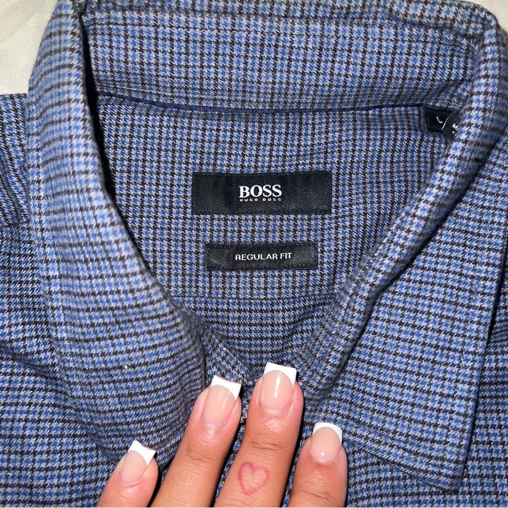 Boss Navy Patterned Casual Button Down Shirt Size… - image 4